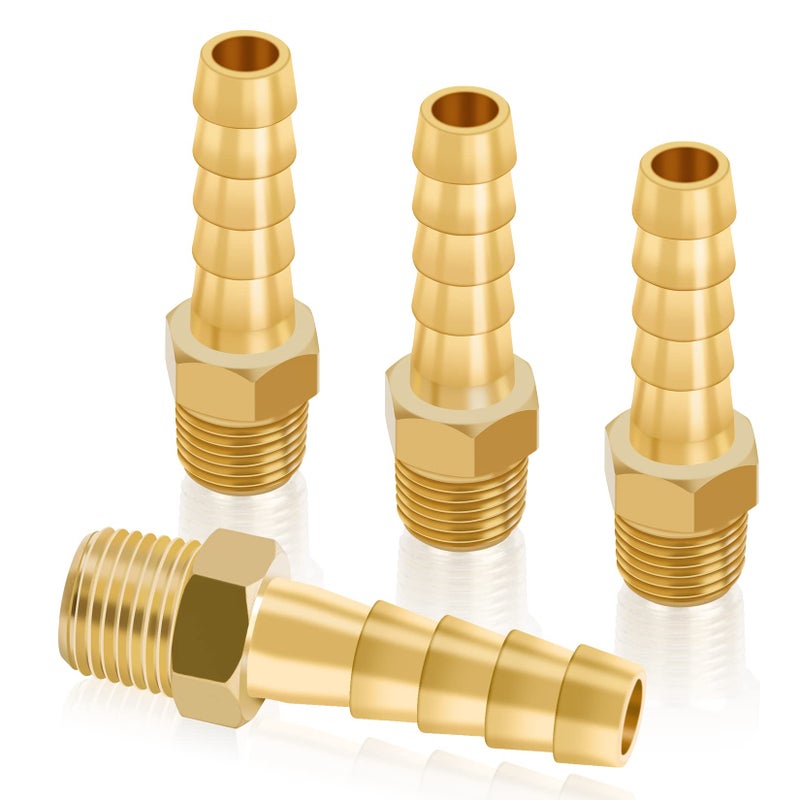 KOOTANS 4pcs Brass Hose Barb Fittings 1/4" Hose Barb to 1/8 NPT Male Thread Air Hose Fittings Brass Quick Coupler Air M Type Adapter Connector Fitting - Image 1